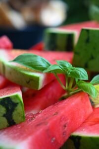 "Refreshing watermelon and basil cooler drink, rich in antioxidants and hydration, perfect for glowing skin.