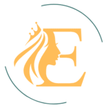 The set-up combines a simple 'E' lettermark logo together with a crowned female profile image and contemporary circular trim design.