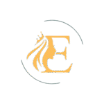 The set-up combines a simple 'E' lettermark logo together with a crowned female profile image and contemporary circular trim design.